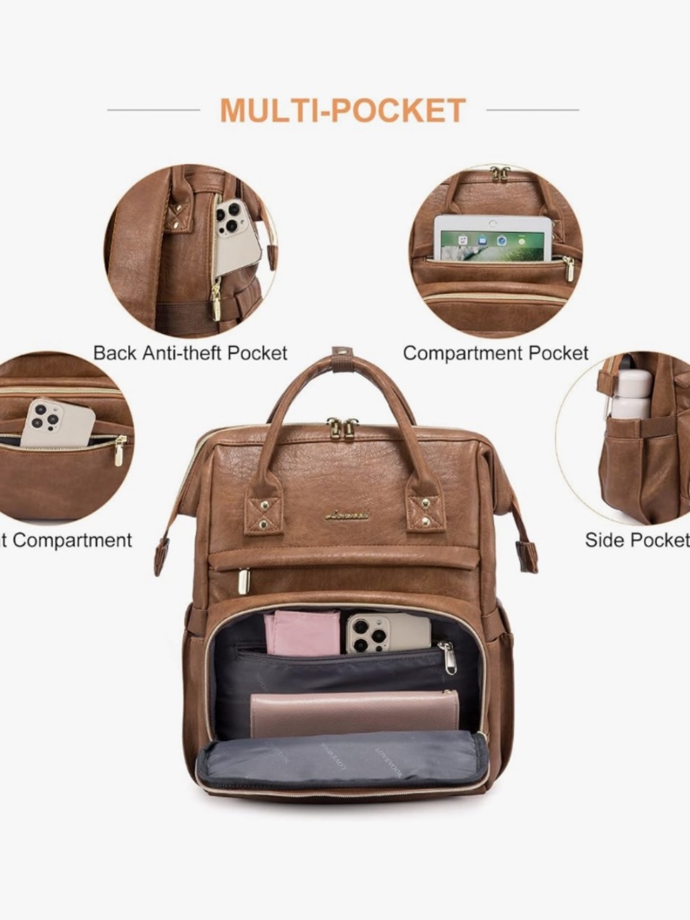 Lovevook Brown Leather Backpack - Discontinued Color - Picture 5 of 12